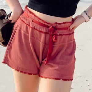 Free People High Tie Waist Burgundy Shorts